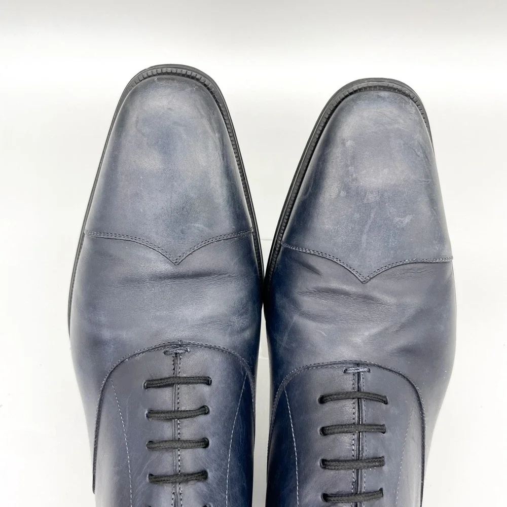 Mezlan Custom Mens 9.5M Cap Toe Oxford Navy Leather Derby Dress Shoes Preppy